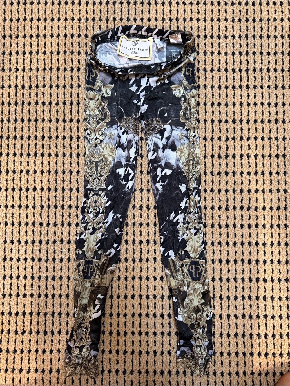 Philipp Plein Kids 4 Black and Gold Ornate Skinny Jeans